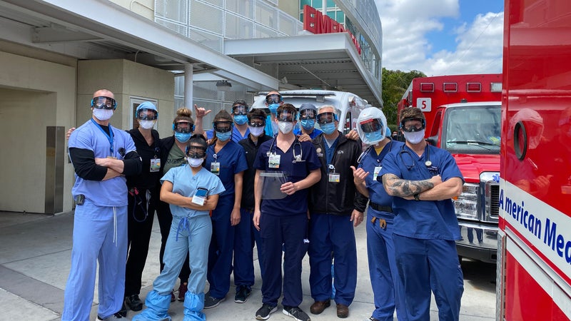 Doctors at UCSD Health in California wearing Goggles for Docs donations