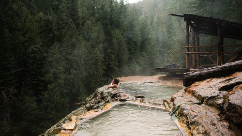 A series of springs overlooking a forest in Oregon