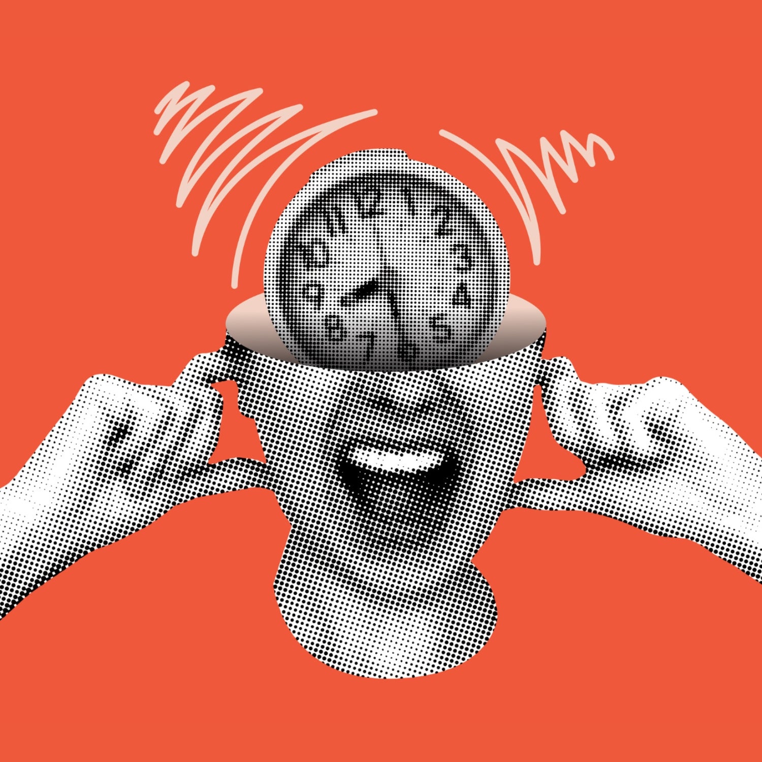 Deadline, tired concept. Screaming woman and alarm clock