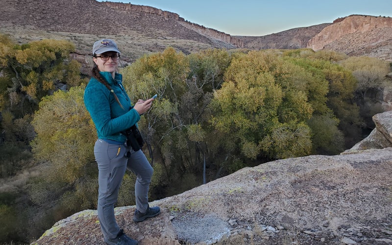 The author using eBird on an outing in New Mexico’s Gila Lower Box Canyon