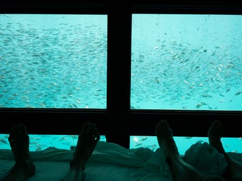 The author and Remi chilling underwater at Reefworld