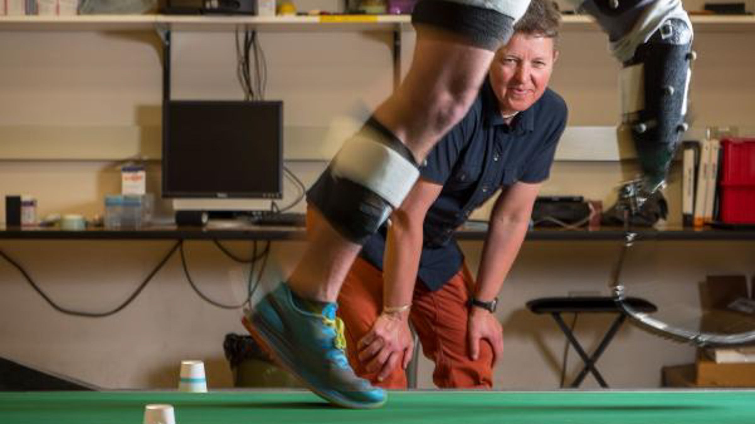 Person watching legs run on a treadmill