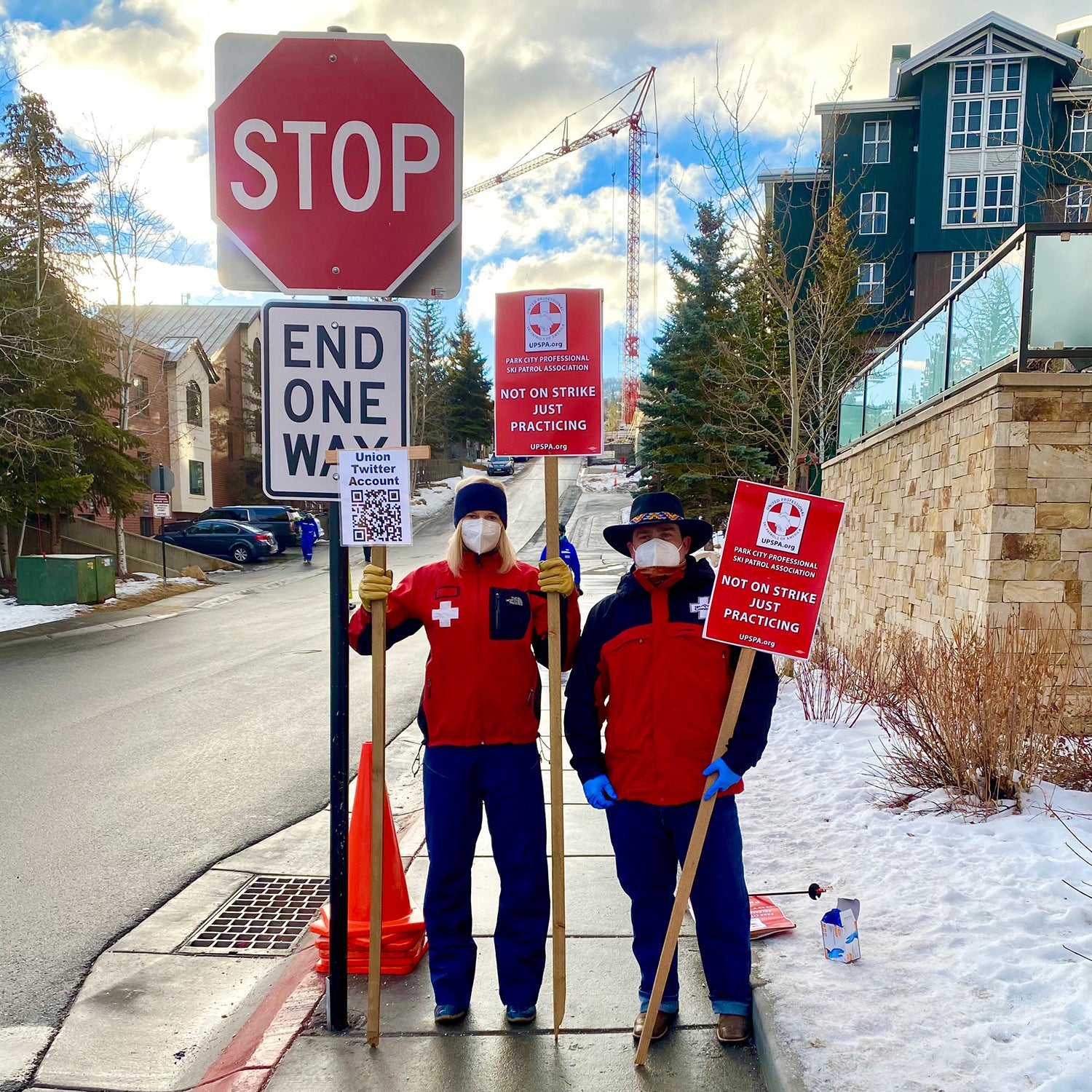 Park City Mountain patrollers picketing outside the resort on Saturday