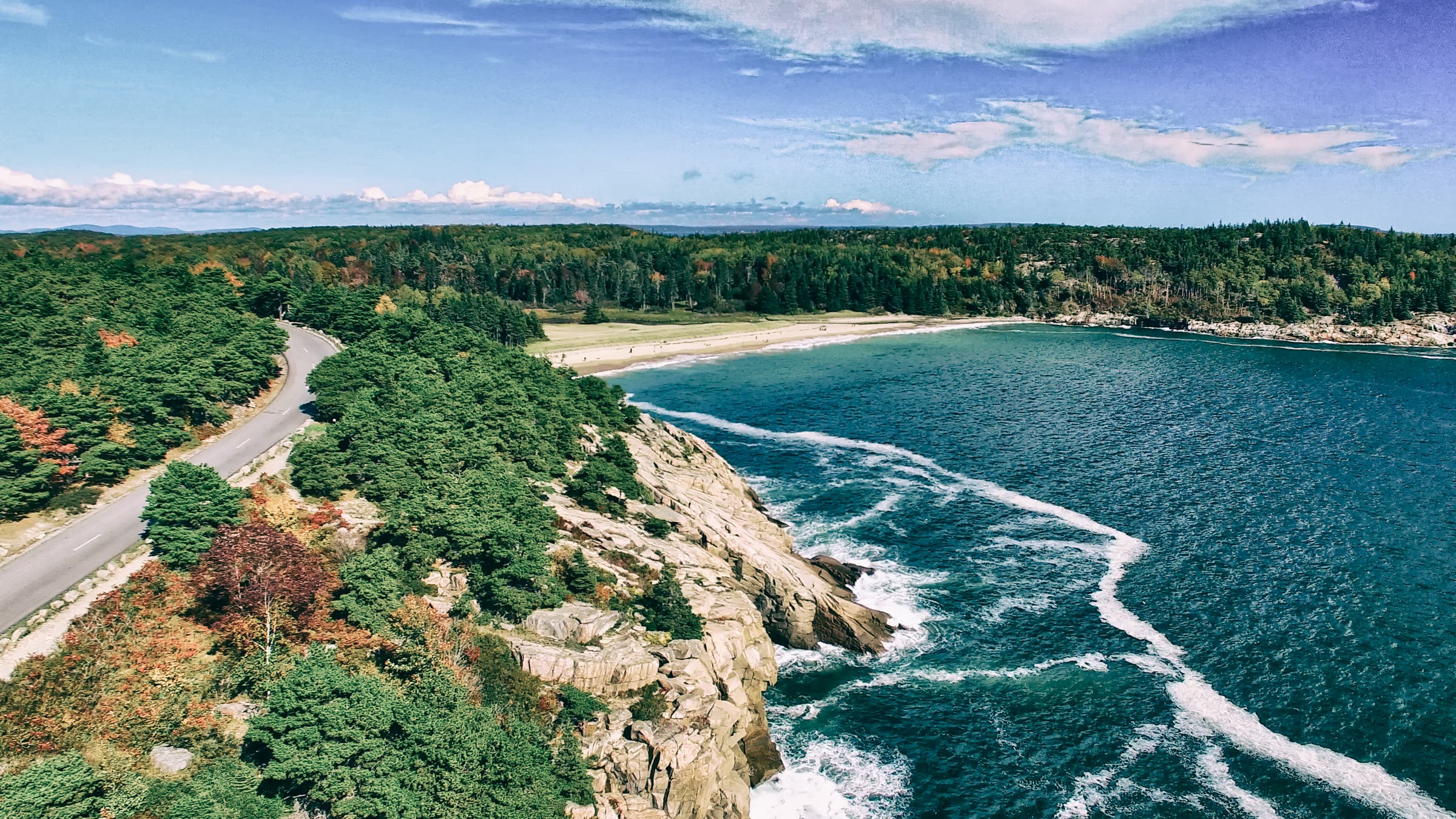 Colors of foliage in New England, USA. Aerial view