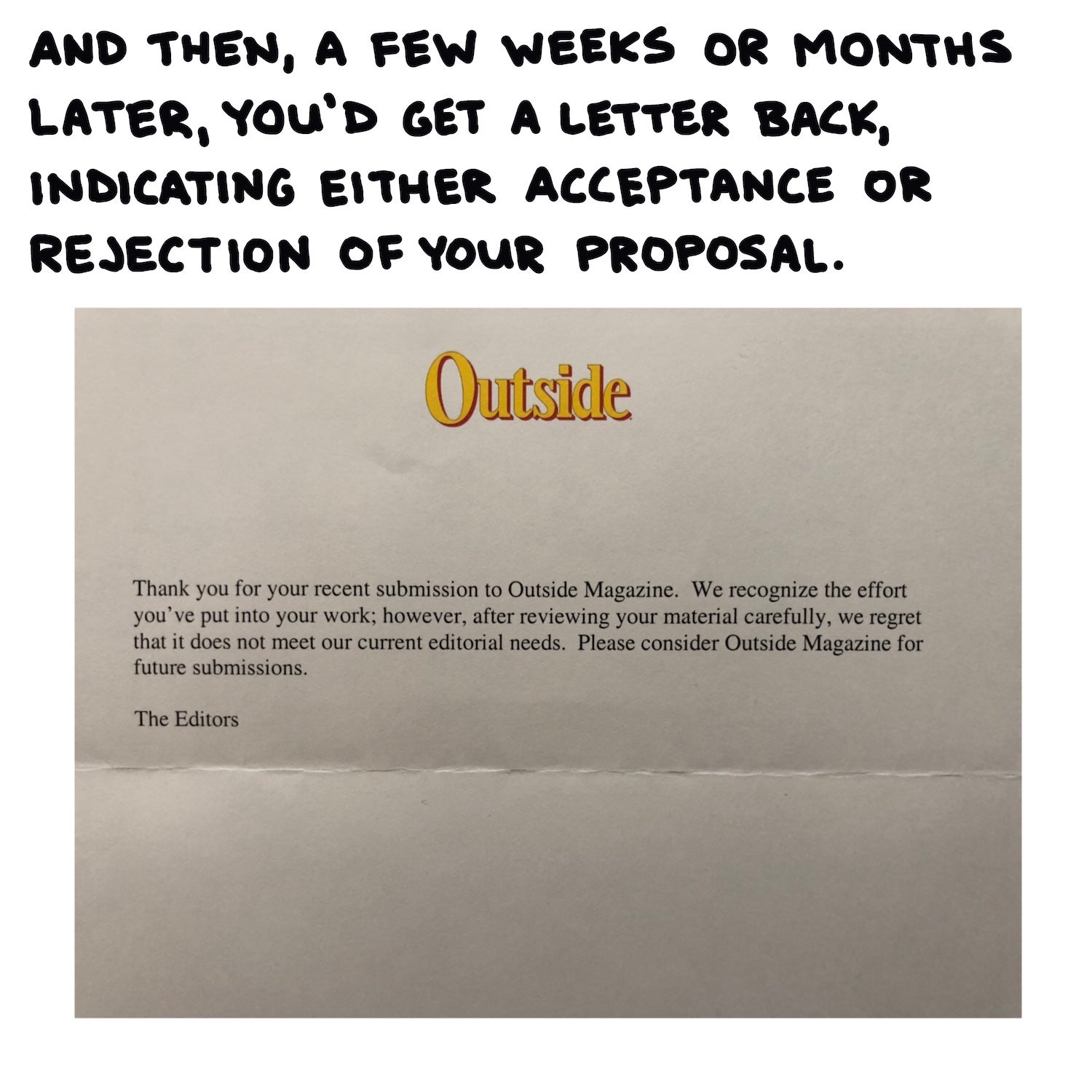 And then, a few weeks or months later, you’d get a letter back, indicating either acceptance or rejection of your proposal.