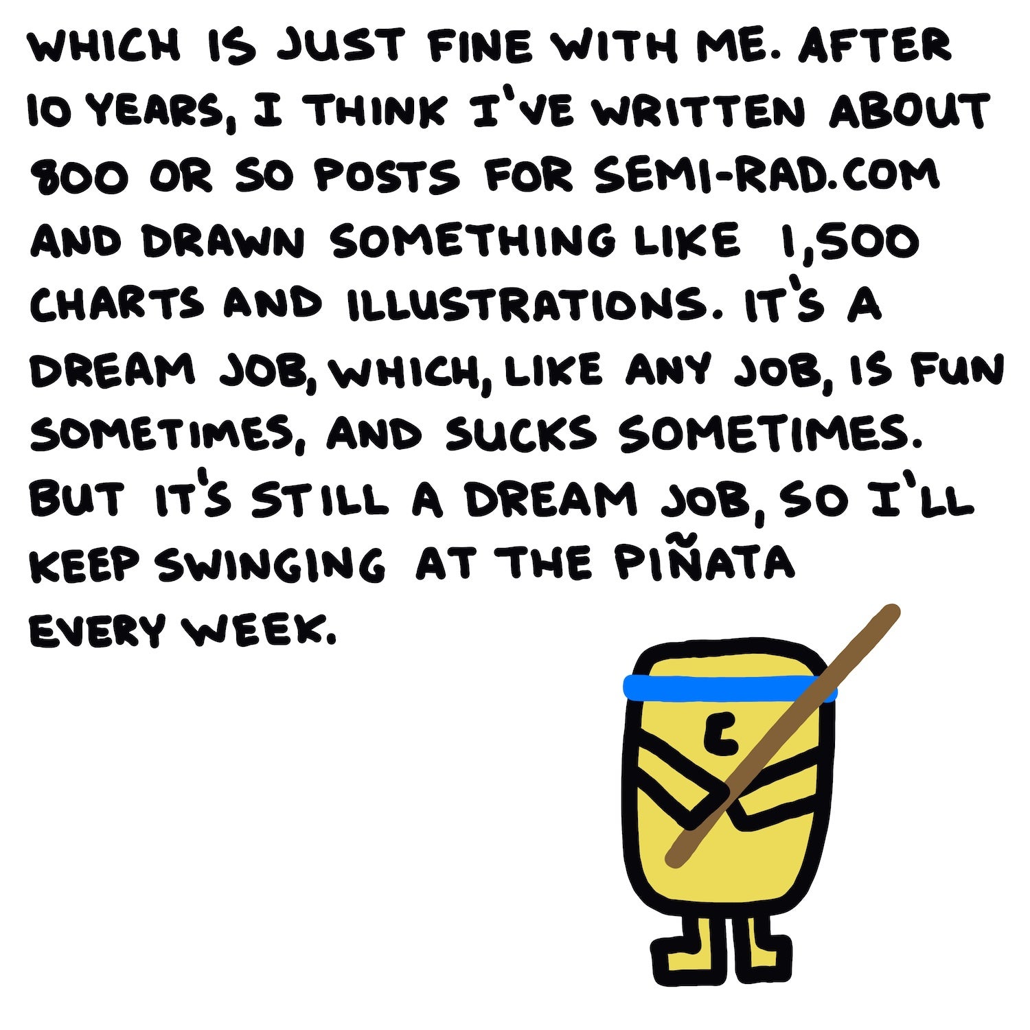 Which is just fine with me. After 10 years, I think I’ve written about 800 or so posts for Semi-Rad.com and drawn something like 1,500 charts and illustrations. It’s a dream job, which, like any job, is fun sometimes, and sucks sometimes. But it’s still a dream job, so I’ll keep swinging at the piñata every week.