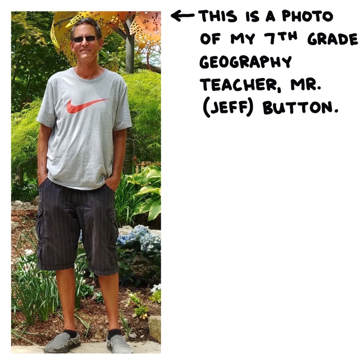 This is a photo of my 7th grade geography teacher, Mr. (Jeff) Button.