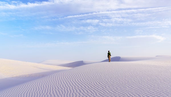 The man at the deserts landscape