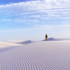 The man at the deserts landscape