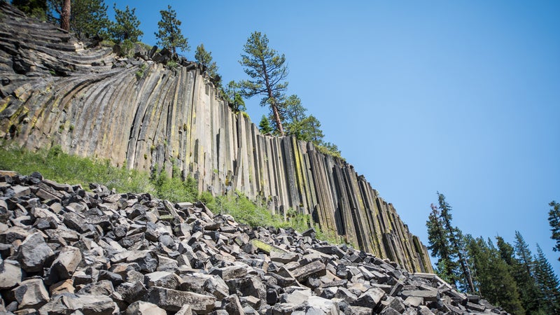 Devils Postpile National Monument in the summer, in the Eastern Sierra Nevada of California