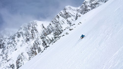 Smiley skiing the east face of New Zealand’s Mount Cook