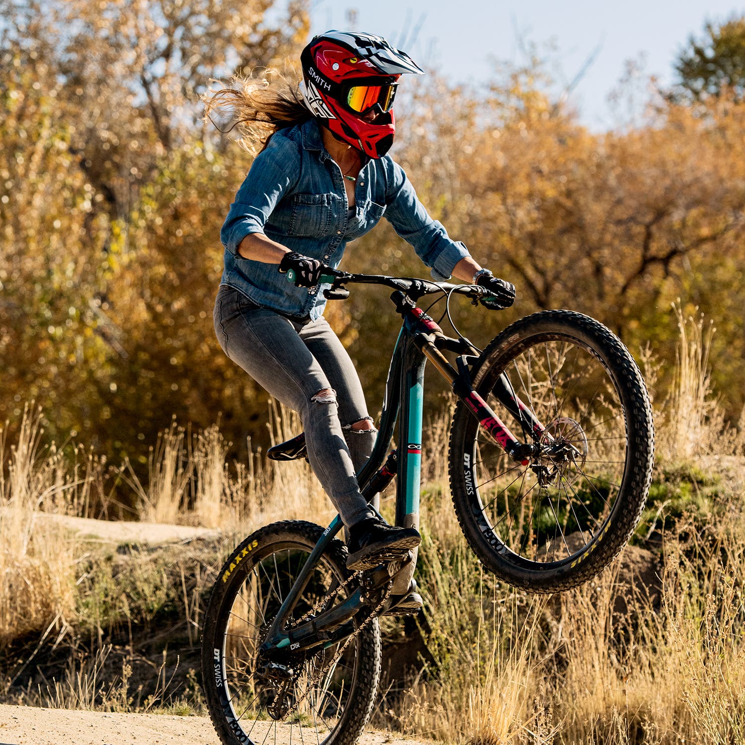 “My form isn’t perfect here,” Cross says. “My arms could be straighter, my hips farther back. But I found manualing between dirt jumps much easier than on flat ground.”