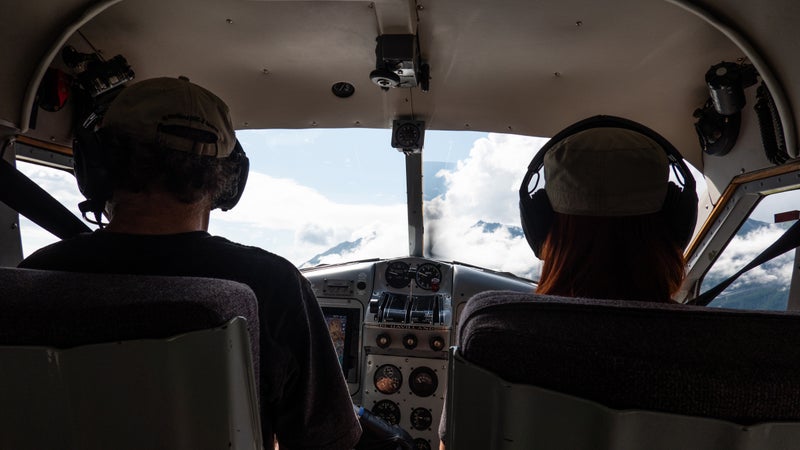 The author (right) in a bush plane heading to the park