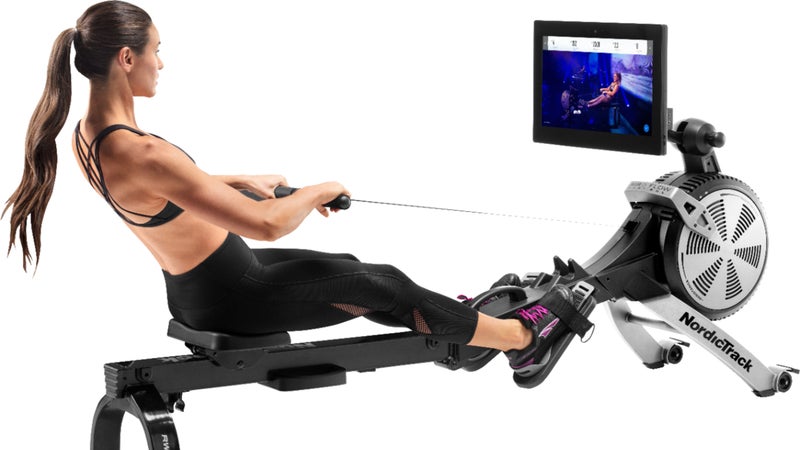 The RW900 includes a 22-inch touchscreen that accesses hundreds of live or prerecorded workouts and both fan and magnetic resistance.