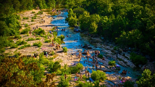 Large Crowd Austin , Texas Greenbelt Summer Fun Barton Creek