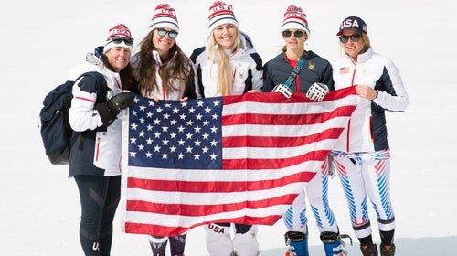 From left: U.S. downhillers Stacey Cook, Breezy Johnson, Lindsey Vonn, Laurenne Ross and Alice McKennis