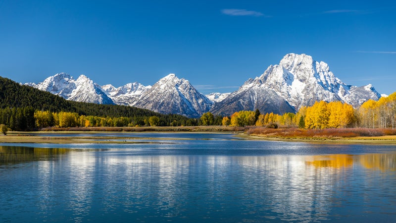 Mount Moran view from Oxbow Bend beside Snake River of Grand Teton, Wyoming