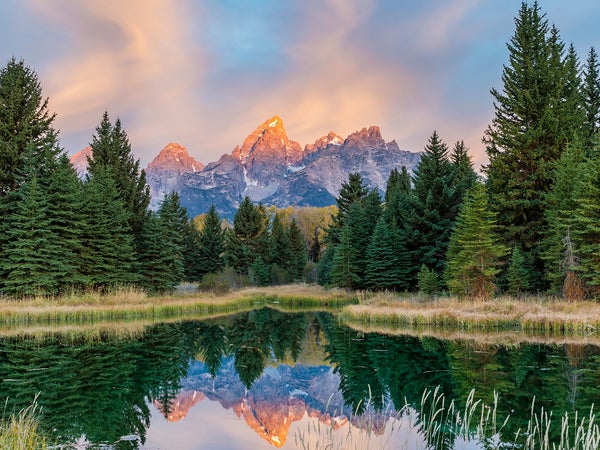Sunrise on the Grand Teton Mountain in the Teton Range.