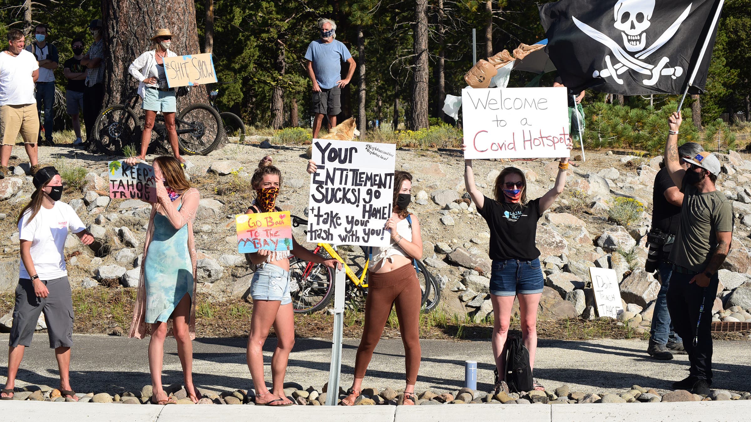 Tahoe residents rallying on the side of the road in August 2020