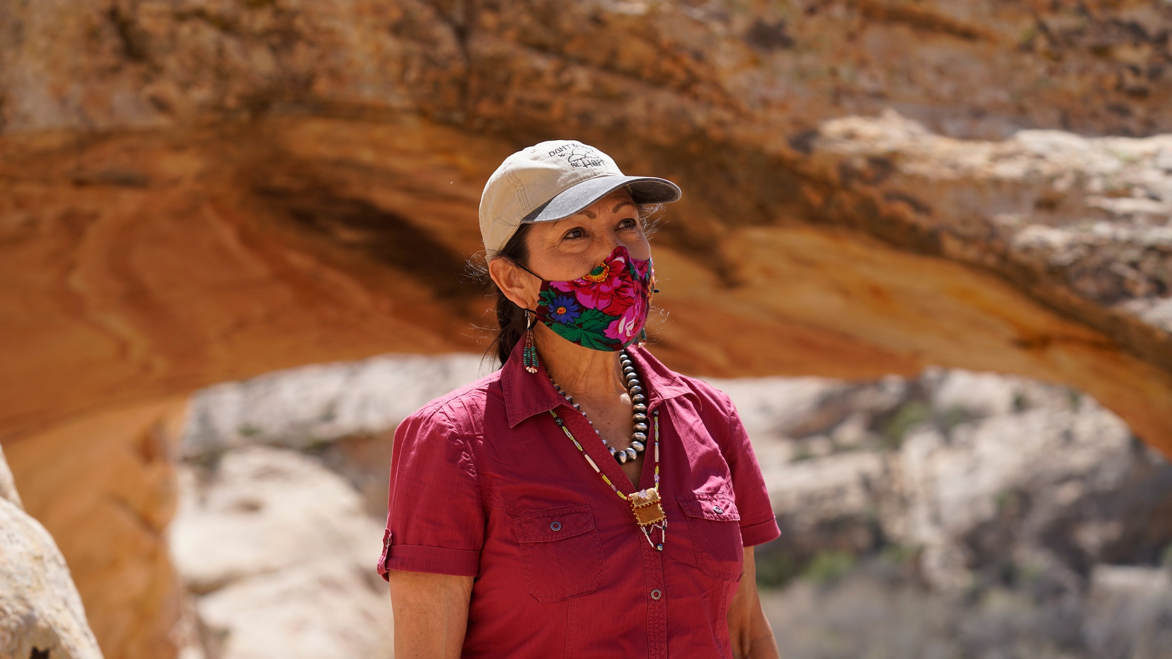 U.S. Interior Secretary Deb Haaland tours near ancient dwellings along the Butler Wash trail during a visit to Bears Ears National Monument Thursday, April 8, 2021, near Blanding, Utah.