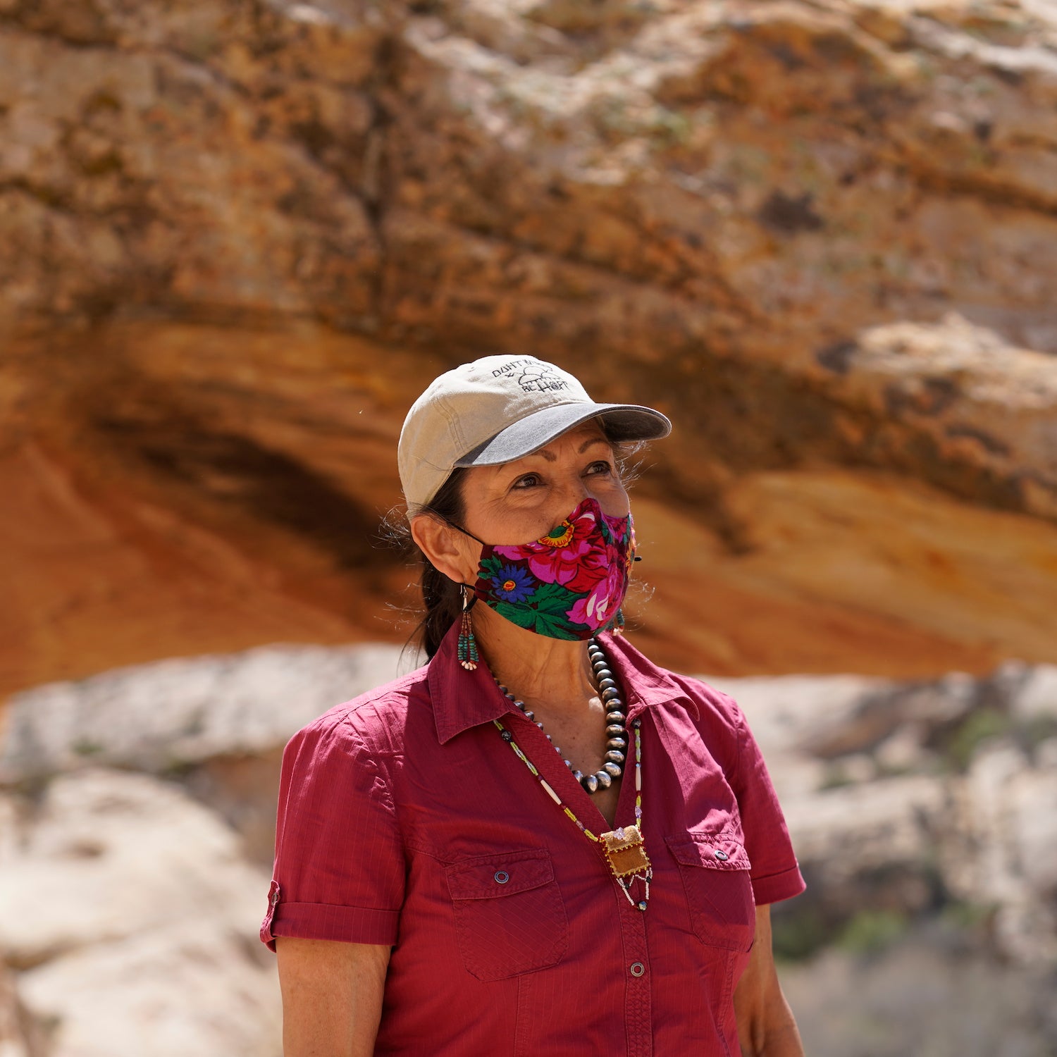 U.S. Interior Secretary Deb Haaland tours near ancient dwellings along the Butler Wash trail during a visit to Bears Ears National Monument Thursday, April 8, 2021, near Blanding, Utah.