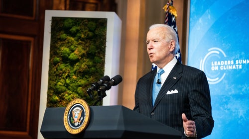 President Biden delivers remarks during the virtual Leaders Summit on Climate at the White House on April 23, 2021.