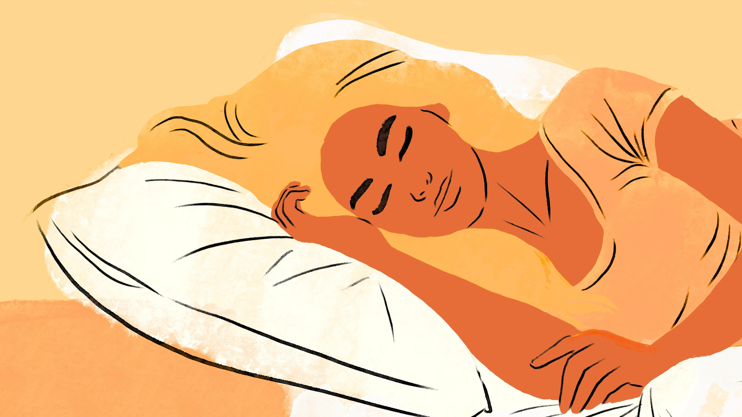 Illustration of a woman sleeping peacefully on a pillow with closed eyes