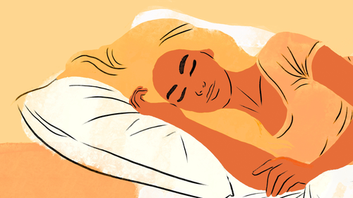 Illustration of a woman sleeping peacefully on a pillow with closed eyes