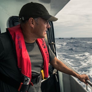 Journalist Ian Urbina aboard the Indonesian patrol ship Macan in the South China Sea