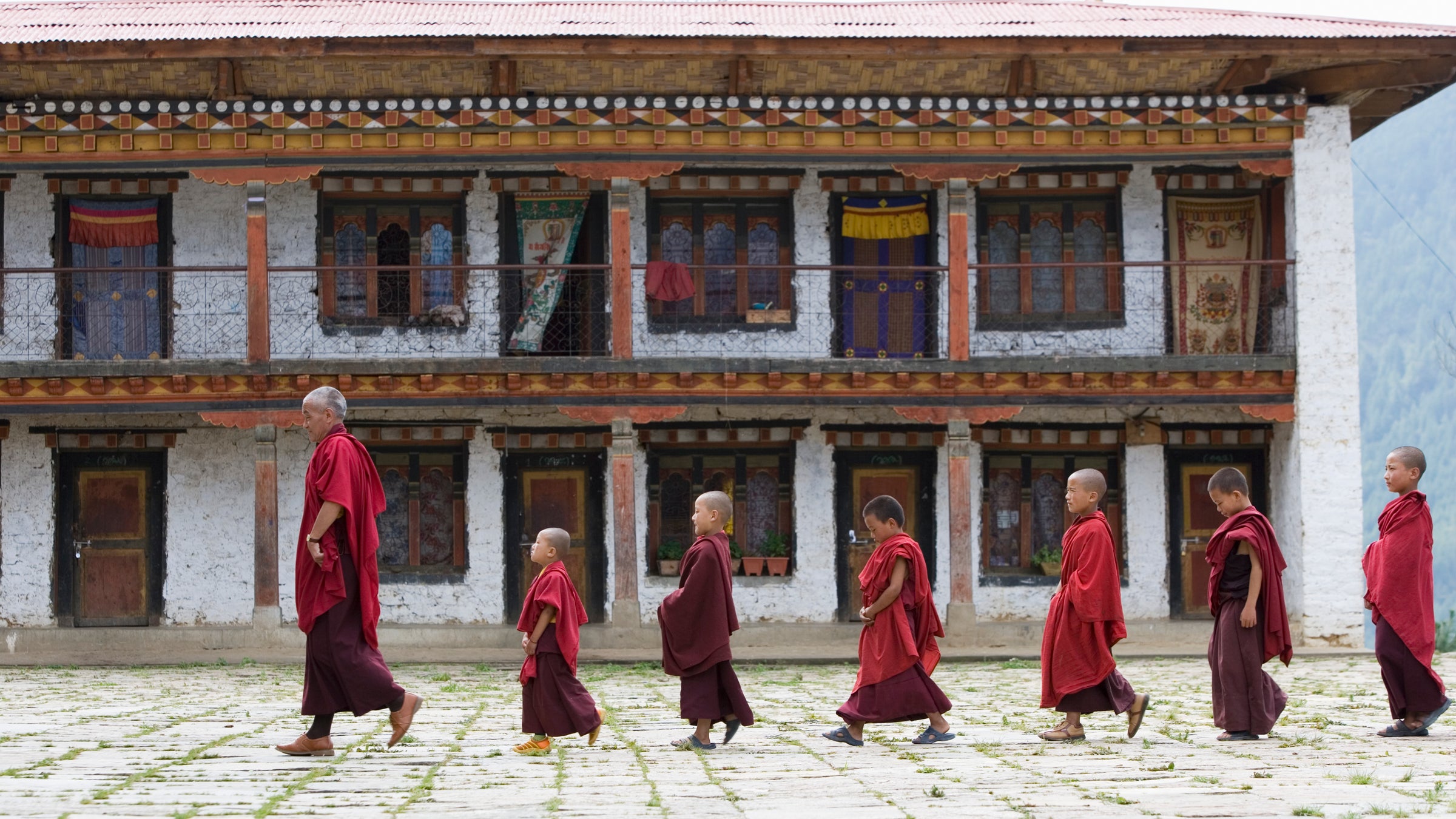 Bhutan, Bumthang, Karchu Dratsang Monastery, Buddhist Lama and monks