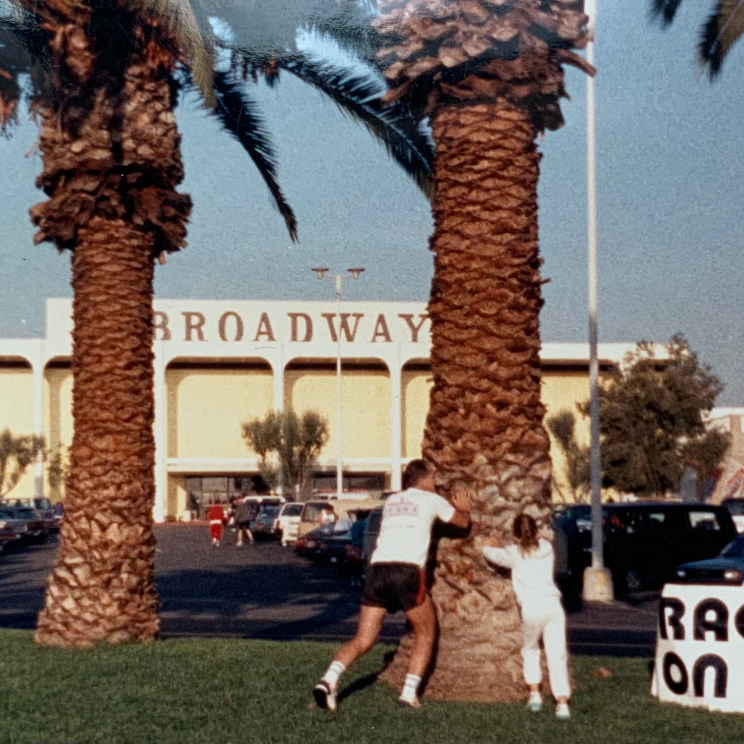 The author and her dad stretching before a race