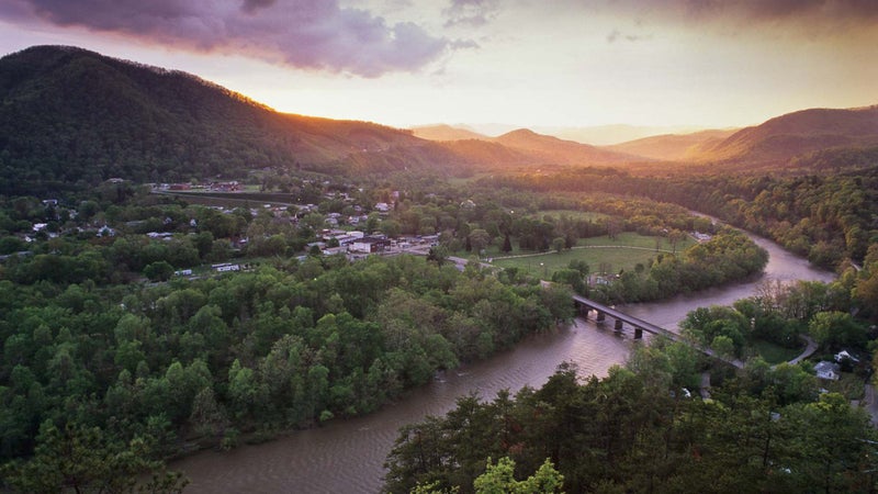 The view of the French Broad River and Hot Springs, North Carolina, from the trail