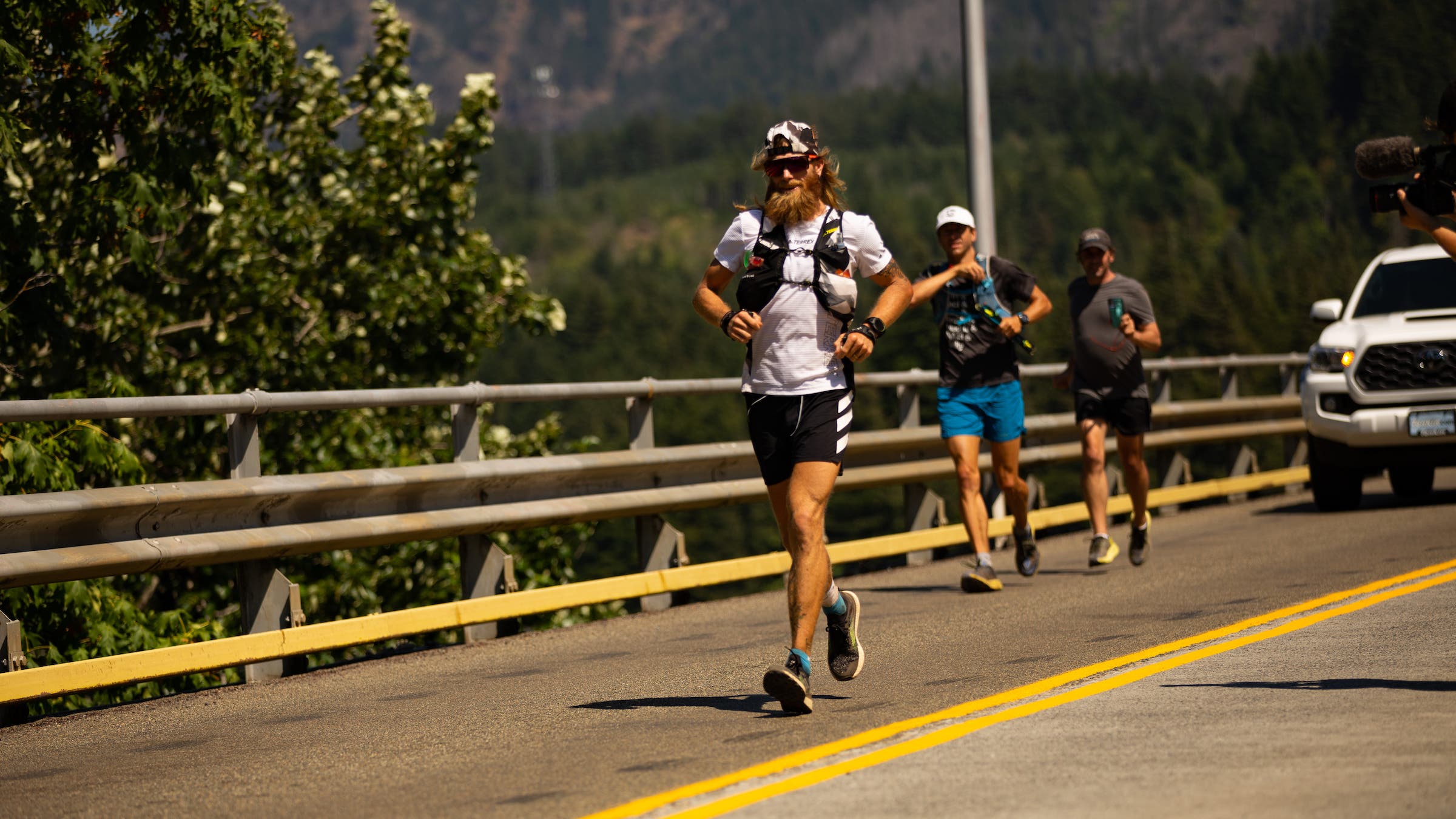 Olson crossing the Bridge of the Gods