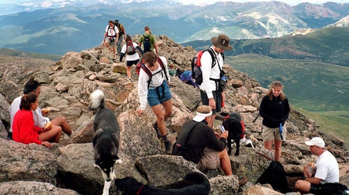 Crowded mountain summit