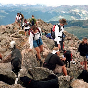 Crowded mountain summit
