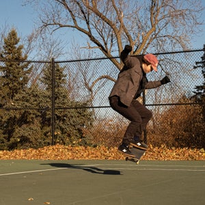 The author hones his technique at a local tennis court.
