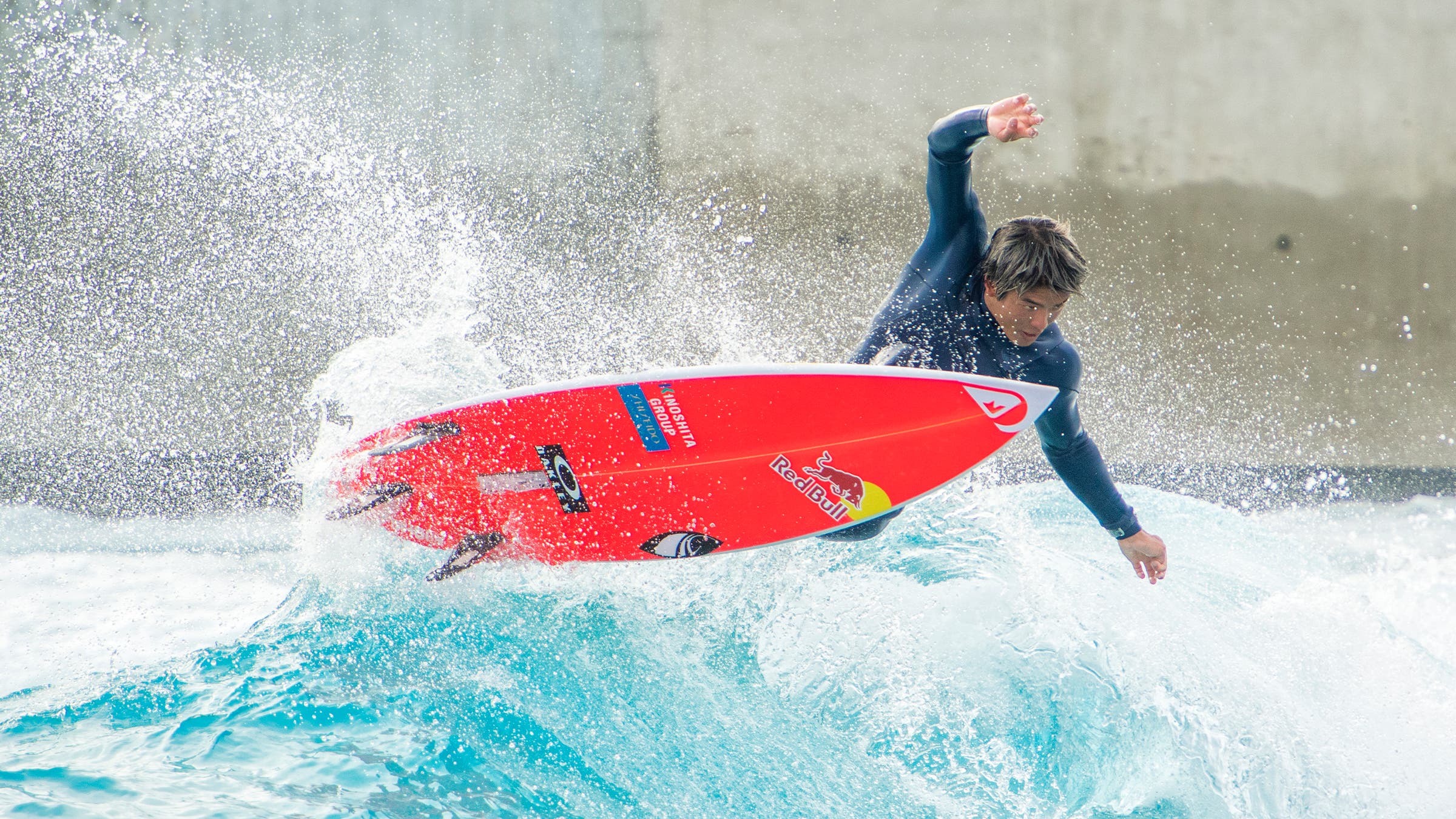 Igarashi honing his technique at a wave pool in England