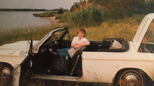 My mother, Dawn Neville, in the front seat of my 1964 Corvair