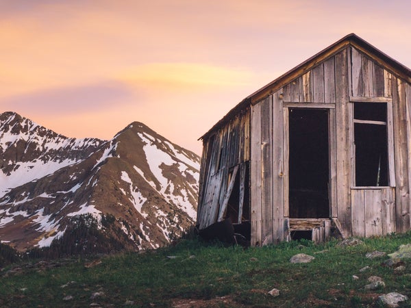 Abandoned cabin shot during sunset on the Alpine Loop, near Animas Forks ghost town