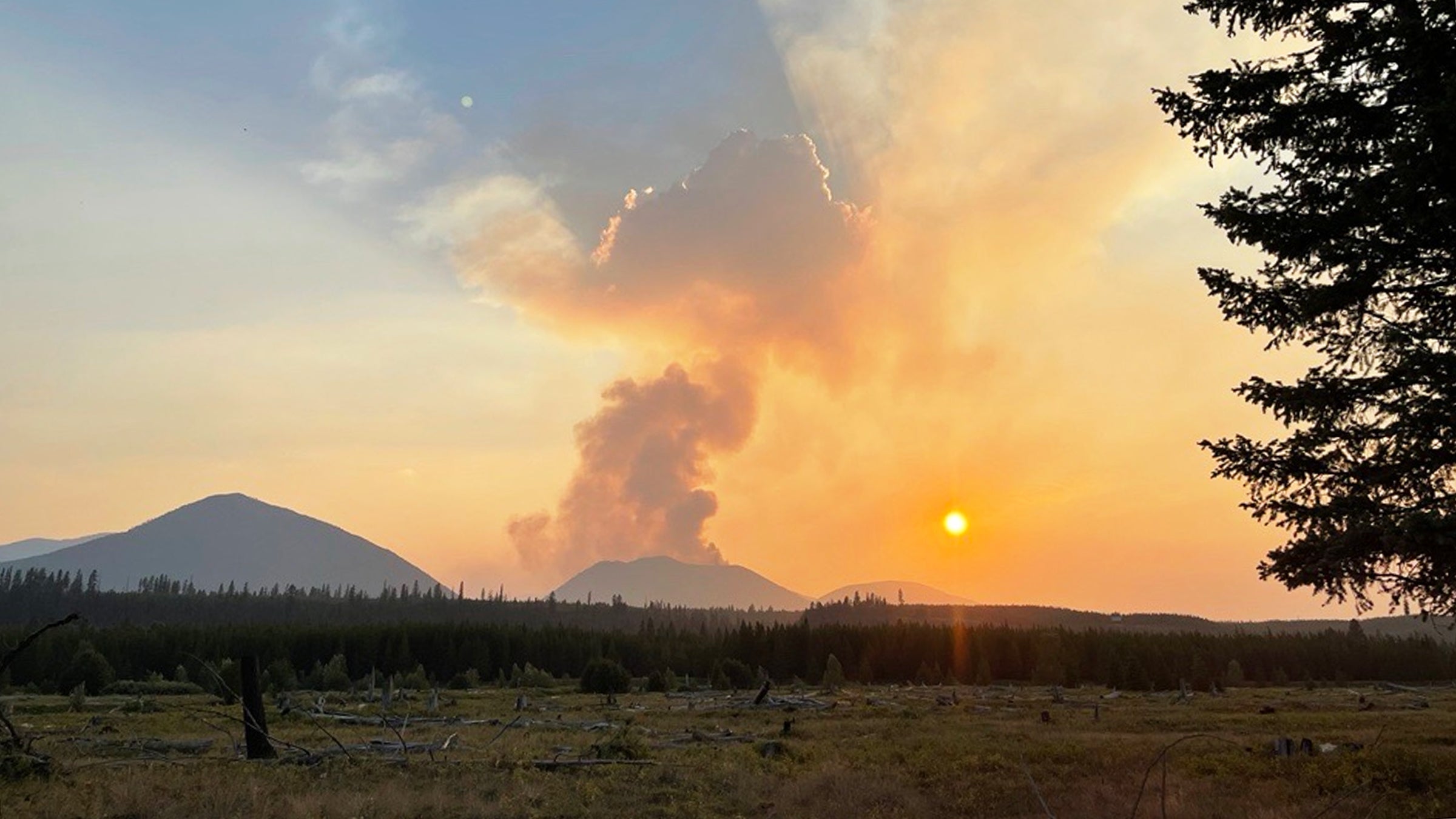 The Hay Creek Fire as seen looking west from Polebridge on the evening of July 30, 2021