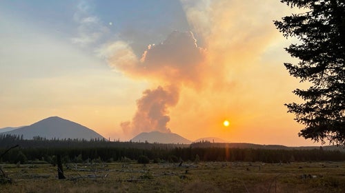 The Hay Creek Fire as seen looking west from Polebridge on the evening of July 30, 2021