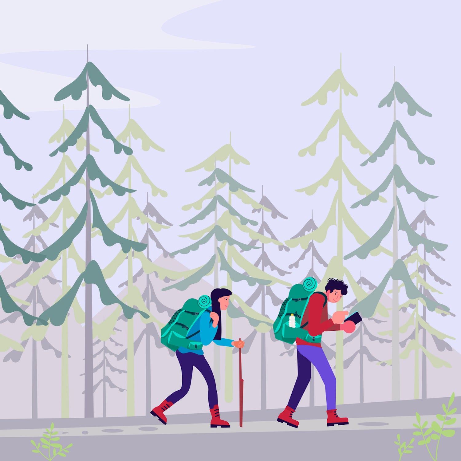 couple hiking in woods