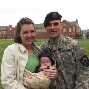 Luke and Amy Bushatz with their newborn son at Luke鈥檚 deployment ceremony, May 2009