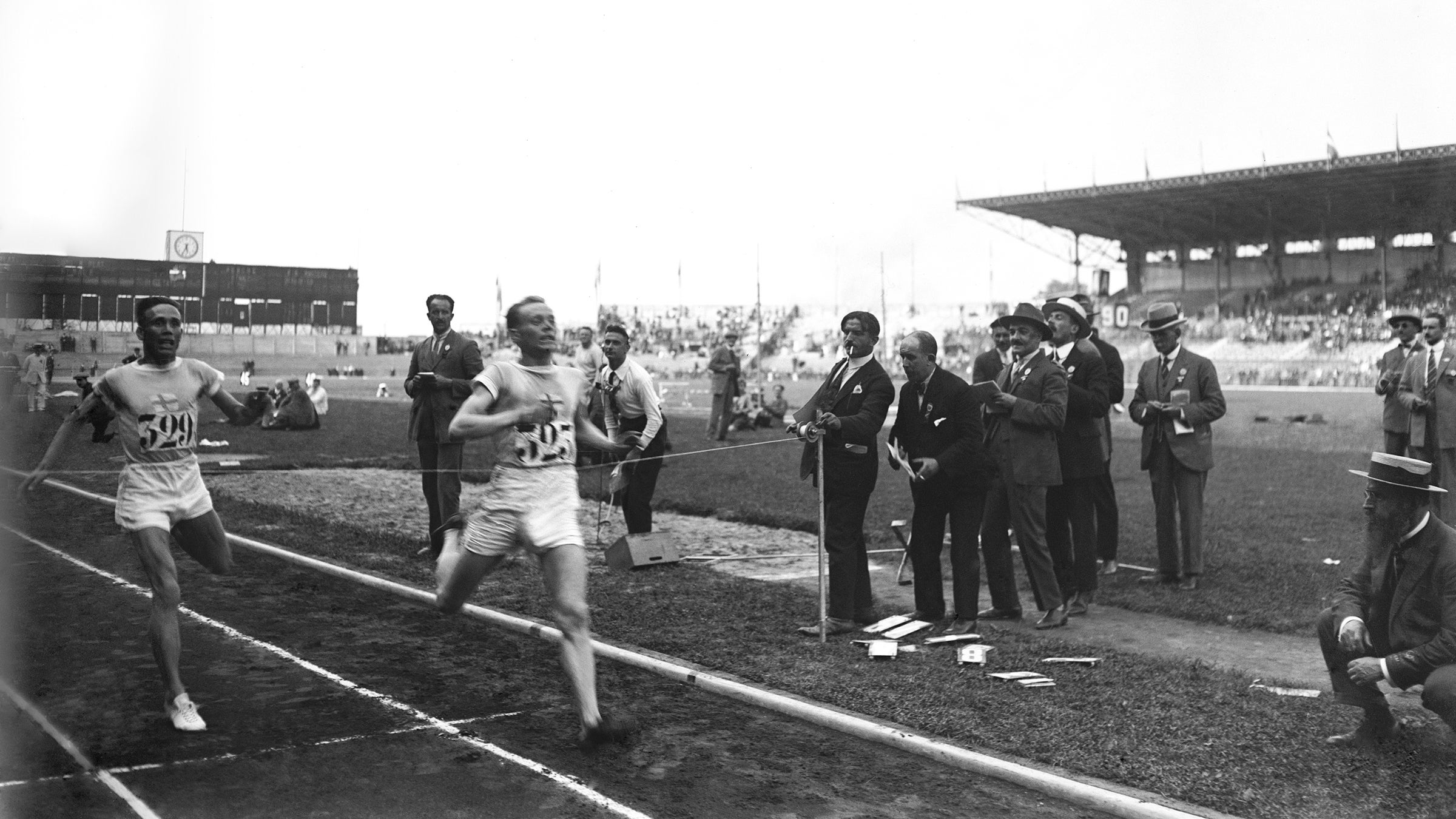 Paavo Nurmi of Finland winning the 5000 meter race at the Paris 1924 Olympic Games