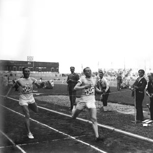 Paavo Nurmi of Finland winning the 5000 meter race at the Paris 1924 Olympic Games