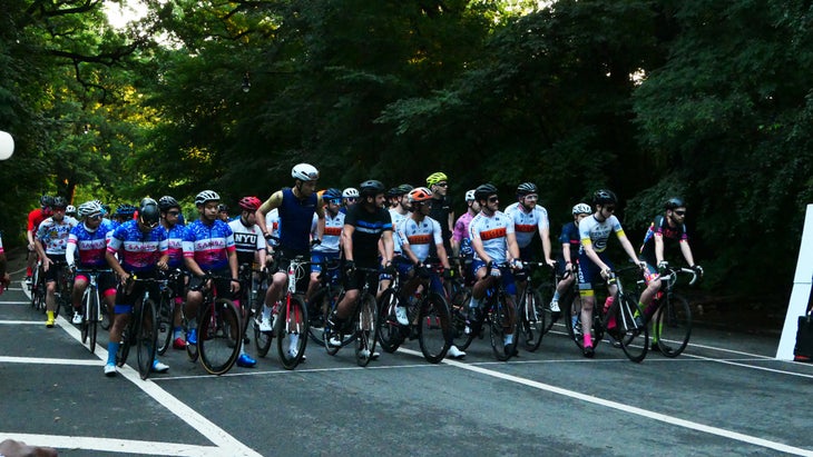 Sanba cycling team at the start line of a race