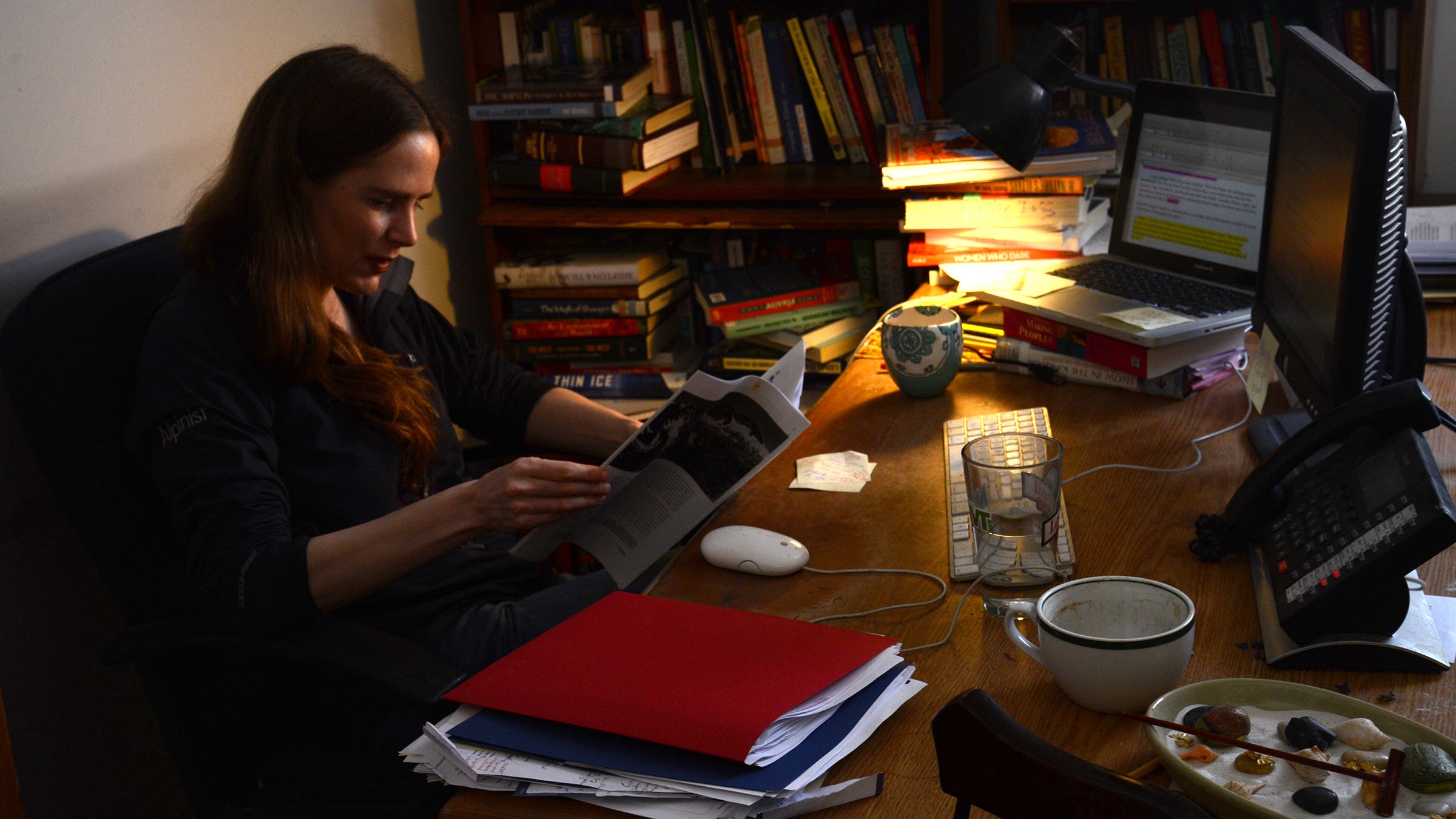 Ives in 2014, inside the Alpinist offices in Jeffersonville, Vermont