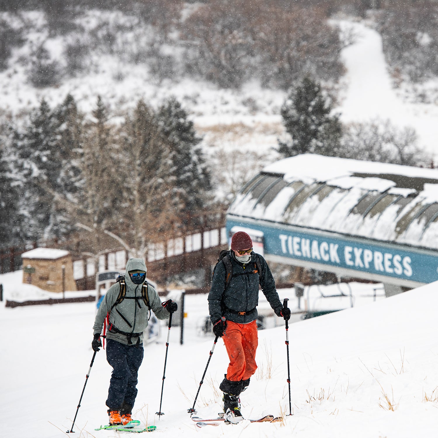 Three friends skin up Tiehack before opening day of Buttermilk in Aspen