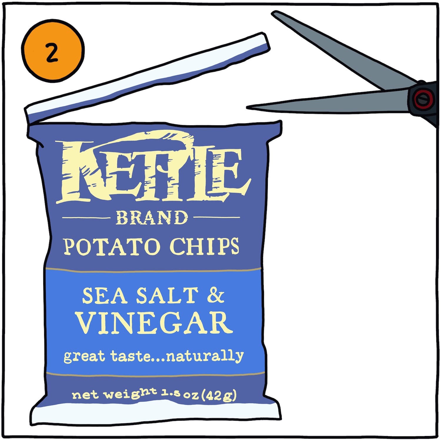 Cutting open the bag of chips