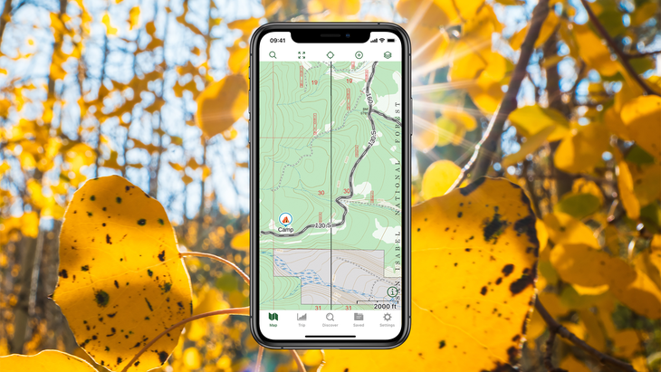 Screenshot of Gaia GPS with campsite waypoint.
